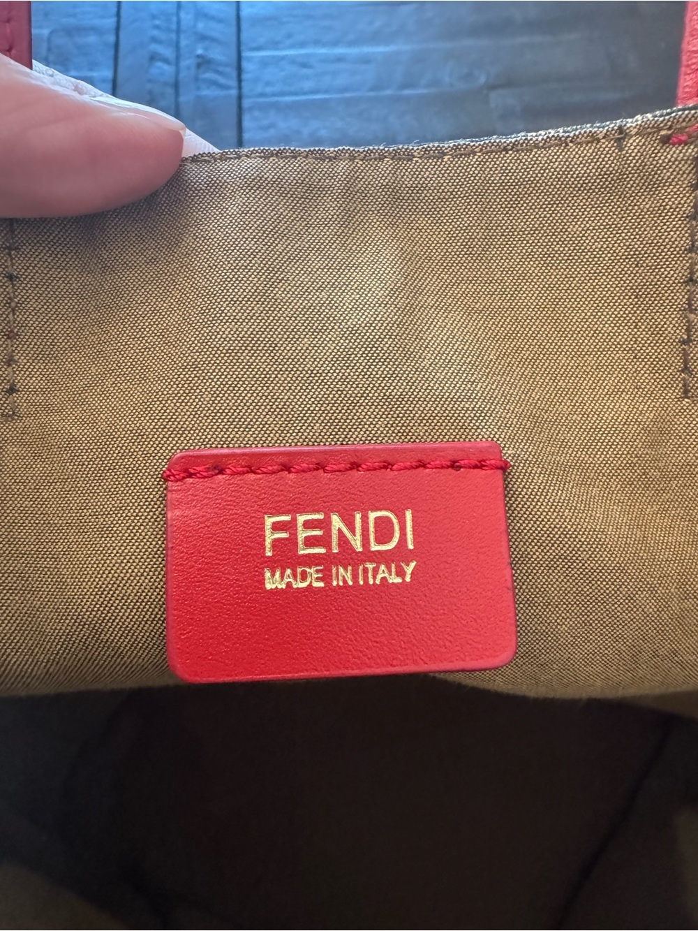 Fendi Brown Zucca Canvas Tote with Red Handles - Picture 7 of 10